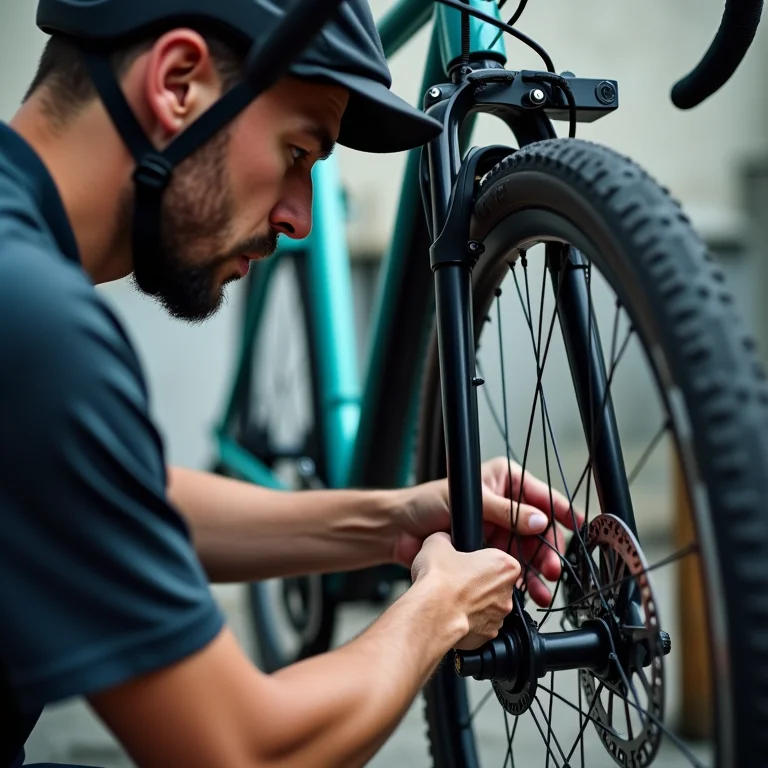 Mecânico inspecionando freios de bicicleta
