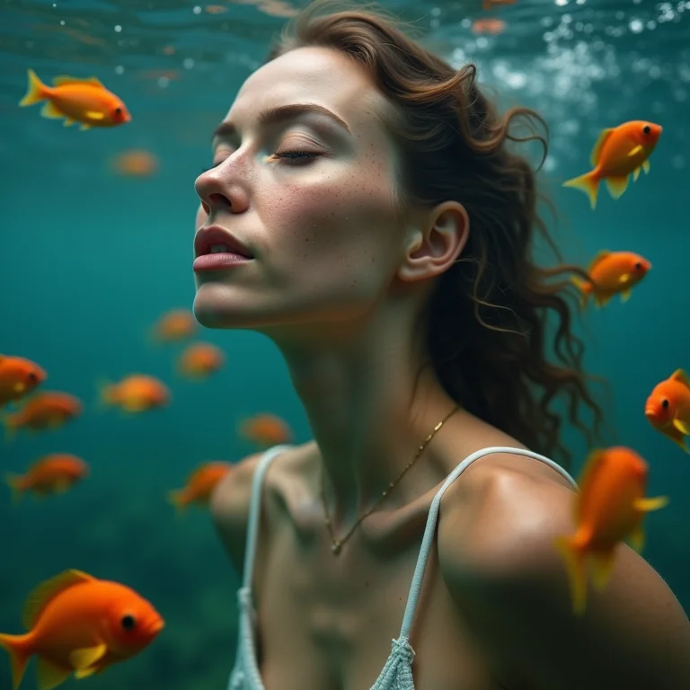 Mergulhadora branca admirando a vida marinha abundante de Saba.