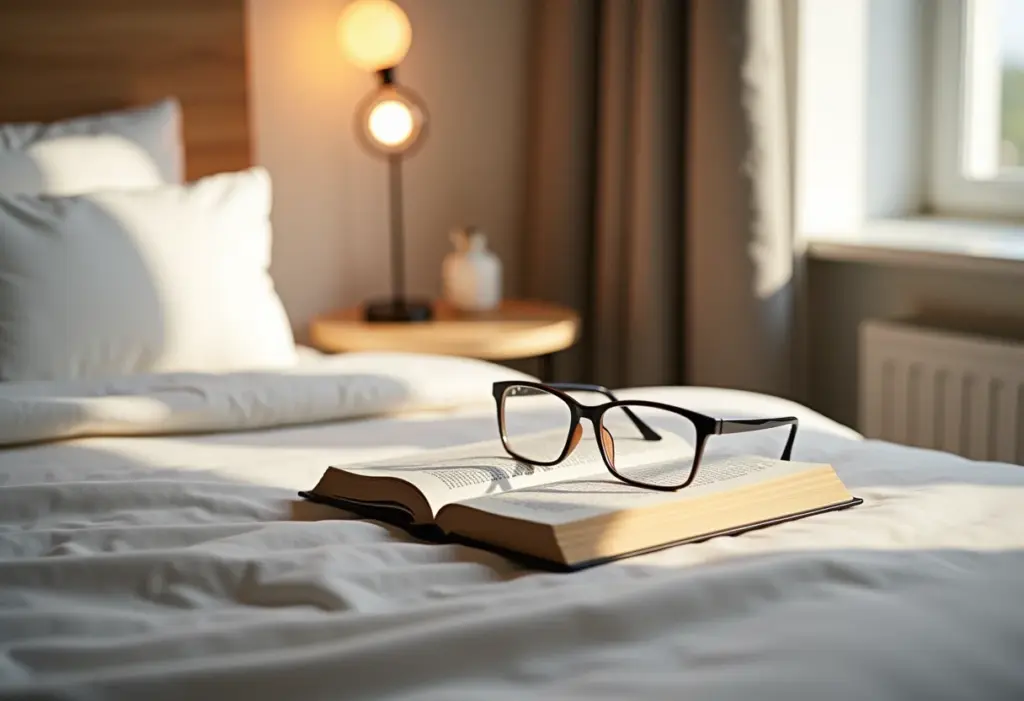 Mesa lateral de cama estilosa com acessórios