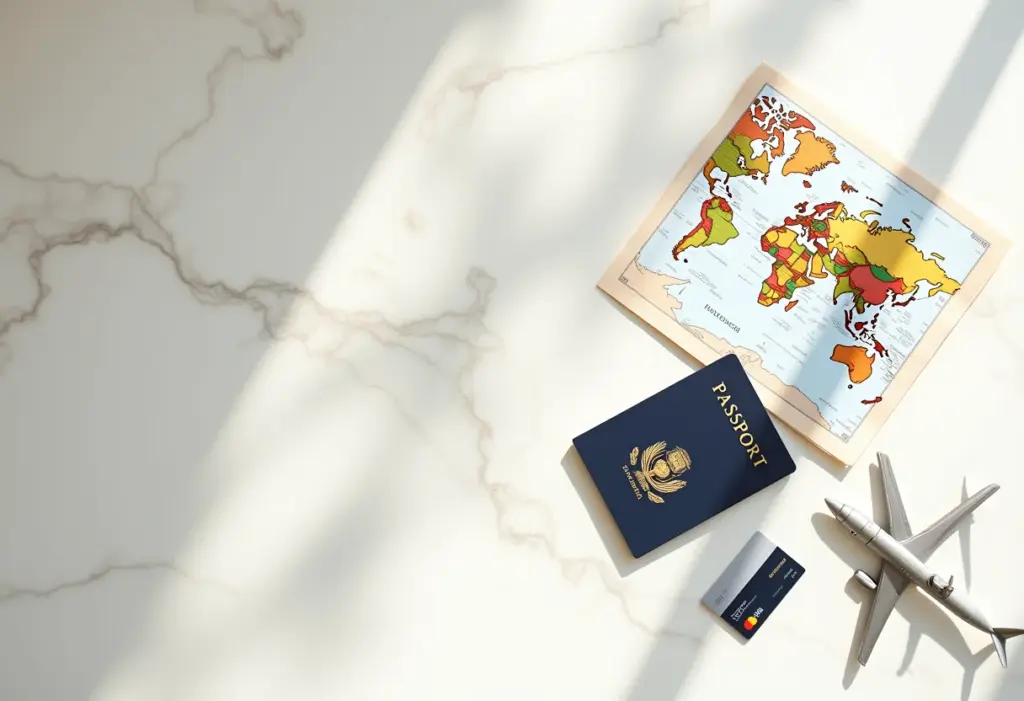 Milhas no cartão: itens de viagem em flat lay.