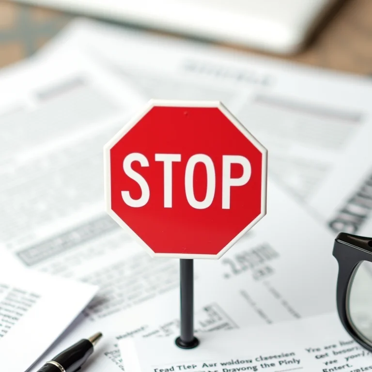 Miniatura de placa de pare em meio a documentos.