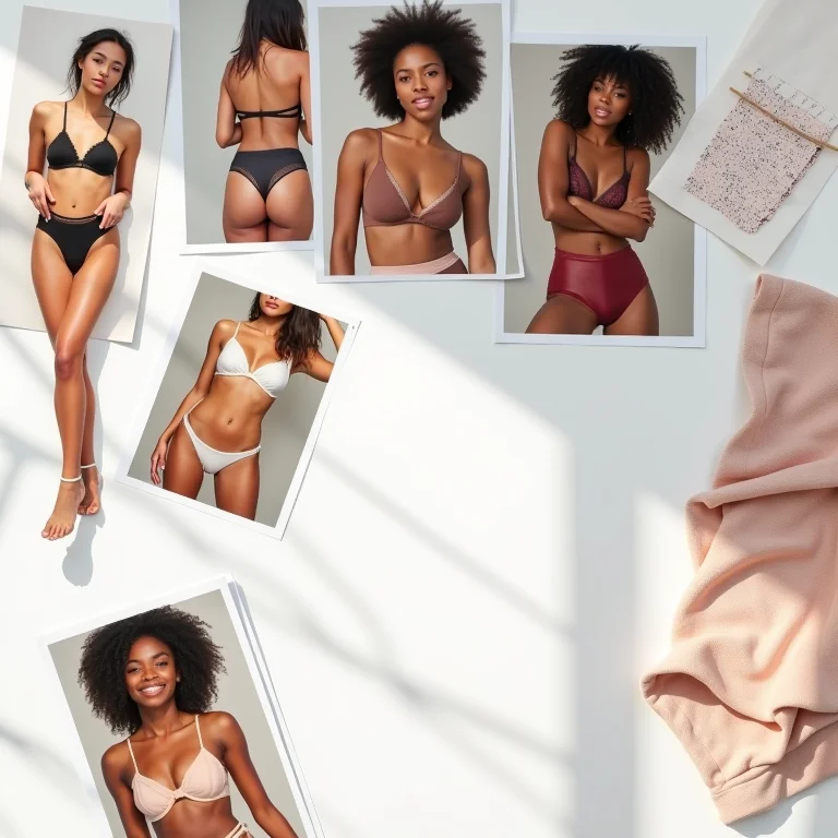 Mood board com pesquisa de público-alvo para revenda de lingerie.