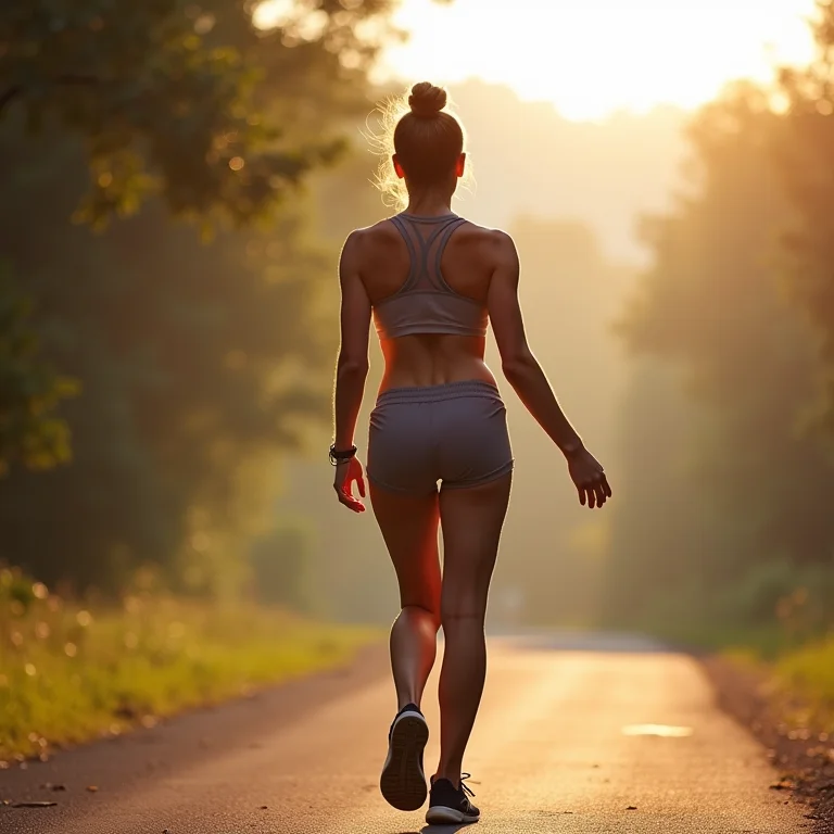 Mulher alongando as pernas após caminhada.