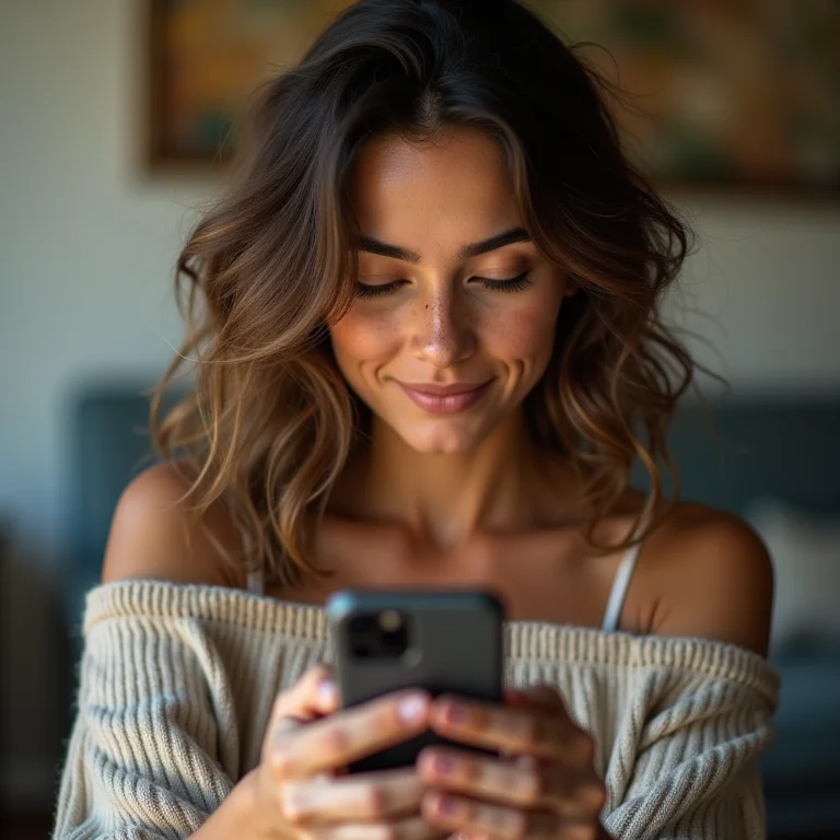 Mulher branca acompanhando o passo a passo da portabilidade no celular.