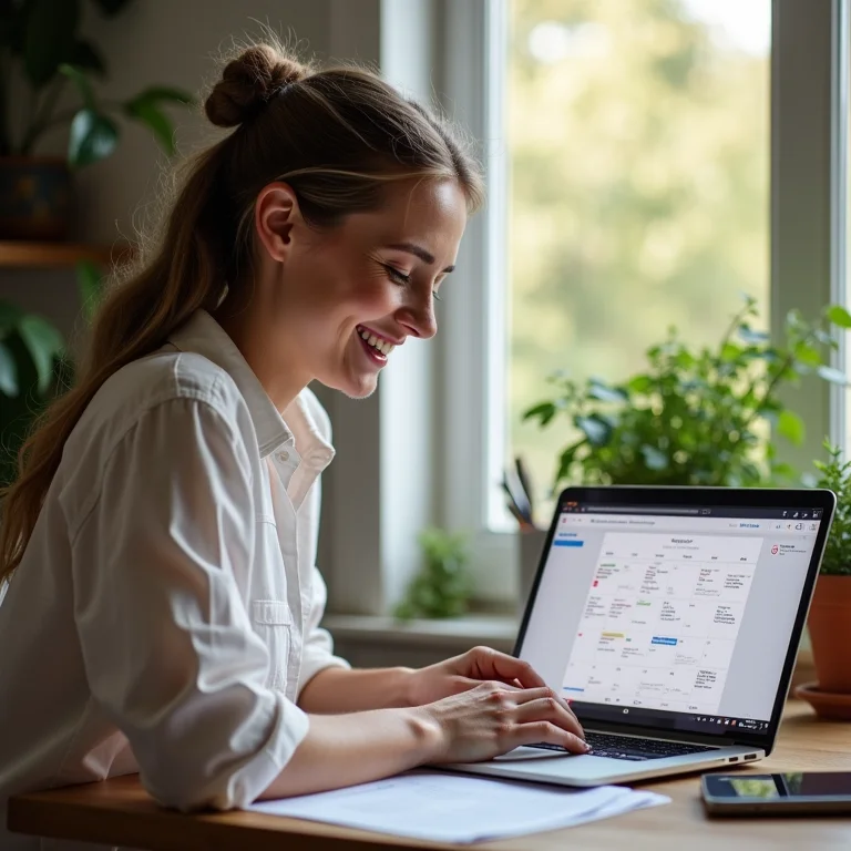 Mulher branca agendando compromissos no Google Calendar