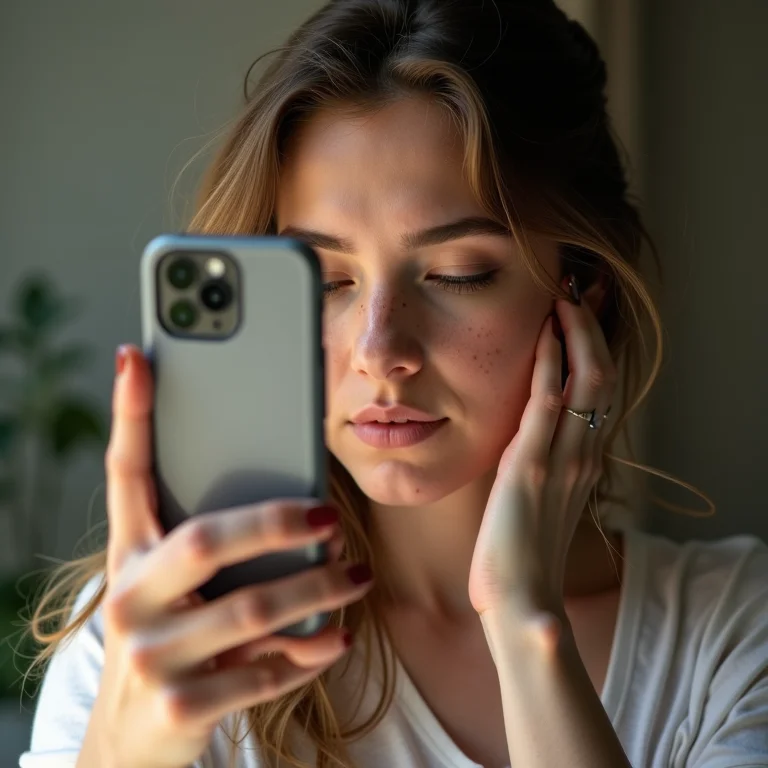 Mulher branca aplicando a regra dos terços.