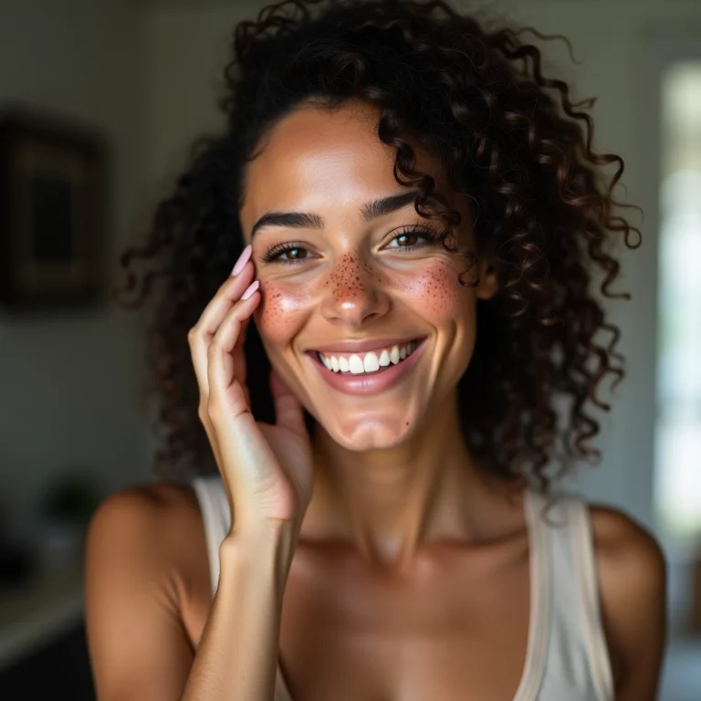 Mulher branca aplicando maquiagem para vitiligo