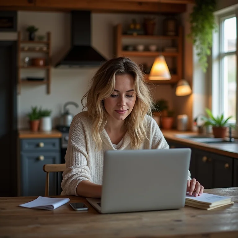 Mulher branca aprendendo a programar em casa