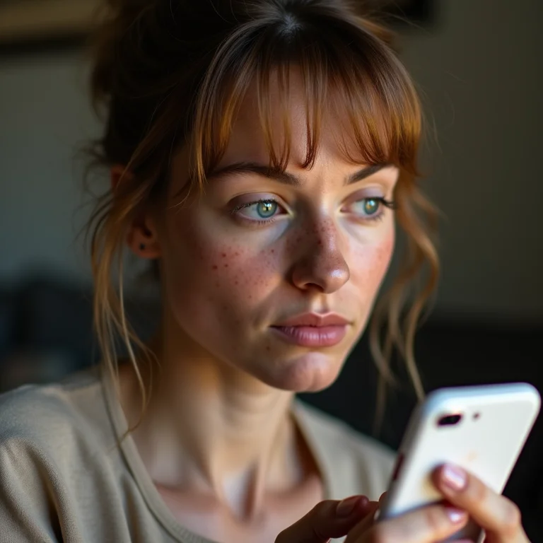 Mulher branca com sardas demonstrando desaprovação em um vídeo