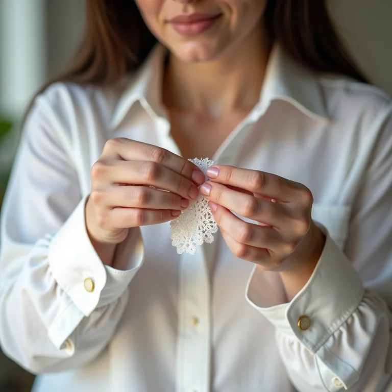 Mulher branca customizando camisa com cola para tecido