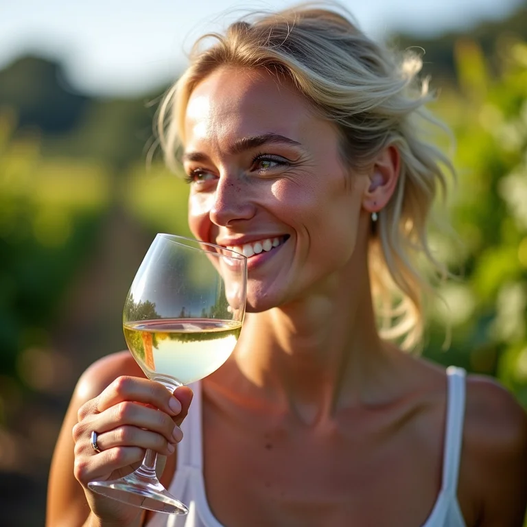 Mulher branca degustando vinho em vinícola de Juazeiro