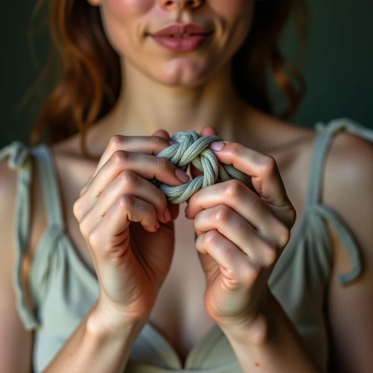 Mulher branca demonstrando o nó Palomar passo a passo