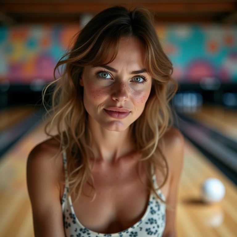 Mulher branca demonstrando técnica de boliche