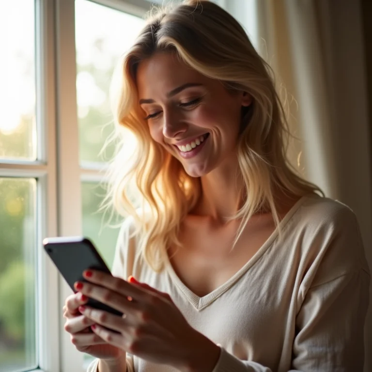 Mulher branca desligando celular do carregador