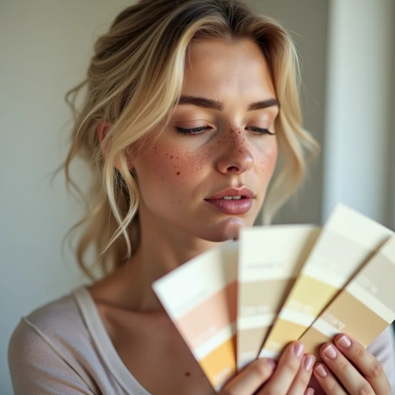 Mulher branca escolhendo cores para pintar a sala