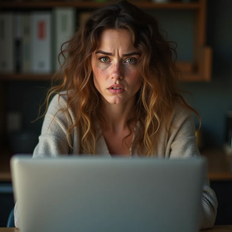 Mulher branca preocupada com código de licença inválido.