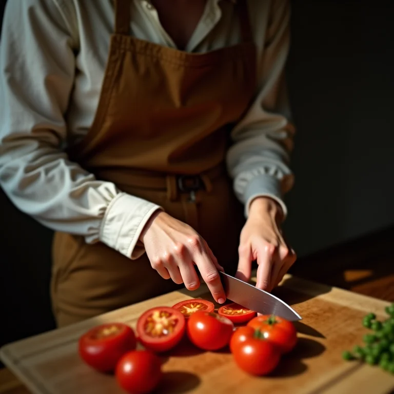 Mulher branca preparando tomates para salada