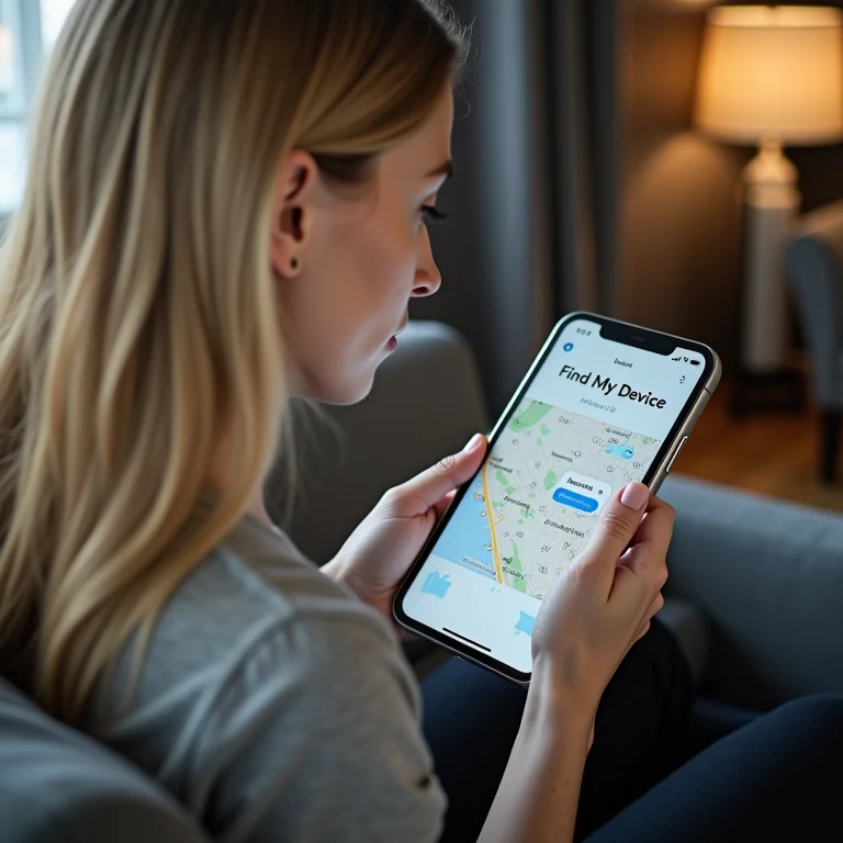 Mulher branca rastreando celular