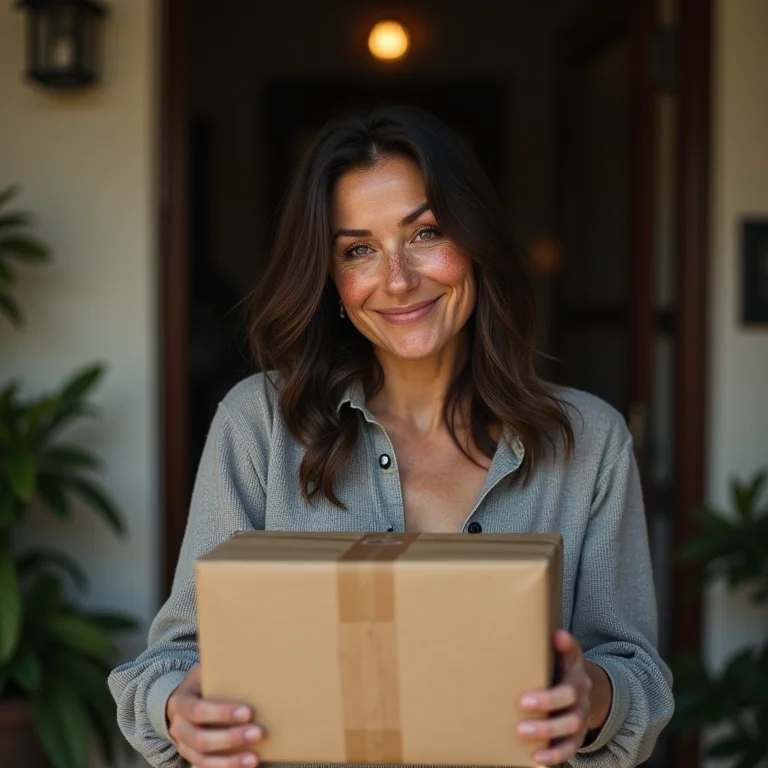 Mulher branca recusando entrega na porta