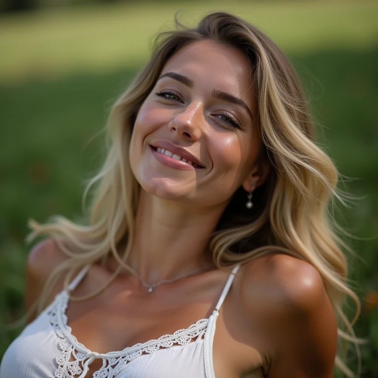 Mulher branca relaxando no Parque da Orla