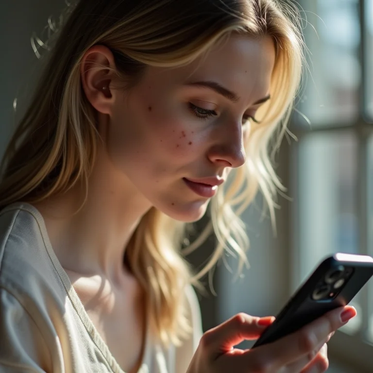 Mulher branca usando Adobe Scan no celular