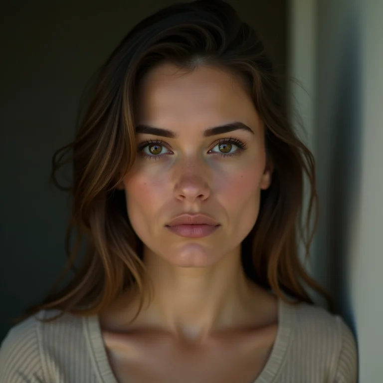 Mulher com expressão cética.