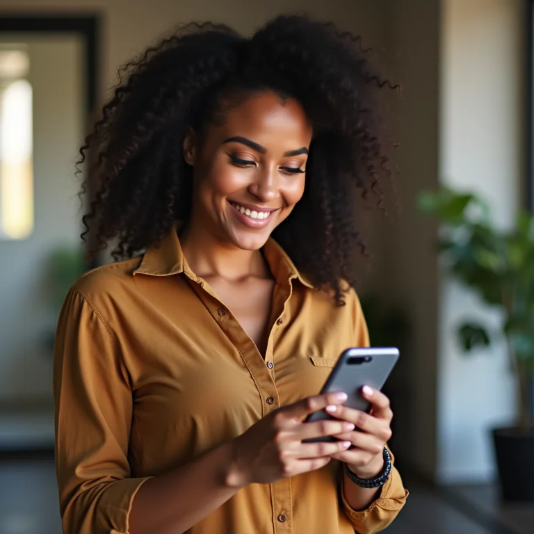 Mulher conferindo seus contatos no celular