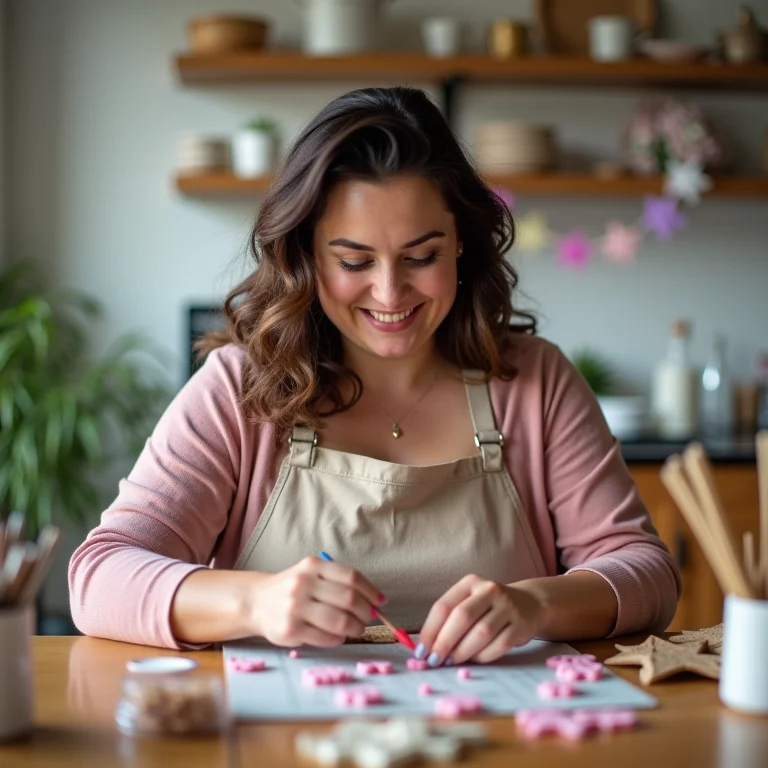 Mulher criando decoração de festa em casa