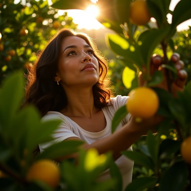 Mulher cuidando de um limoeiro, simbolizando resiliência