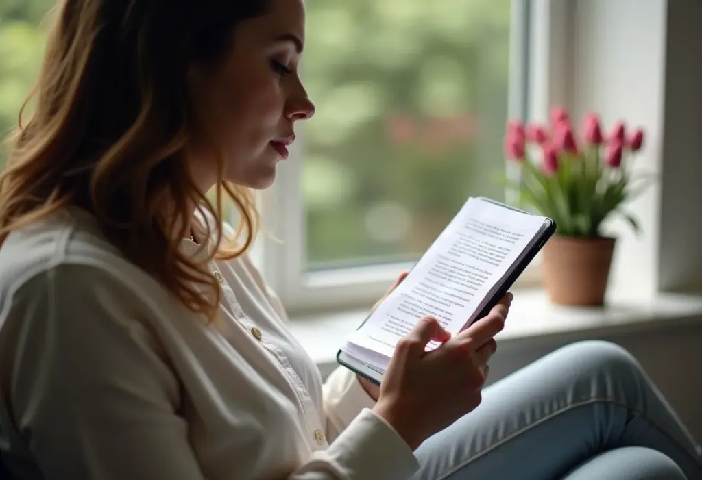 Mulher digitalizando documento com smartphone