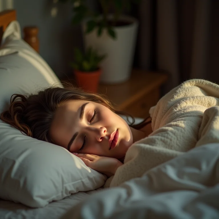 Mulher gorda dormindo tranquilamente na cama.