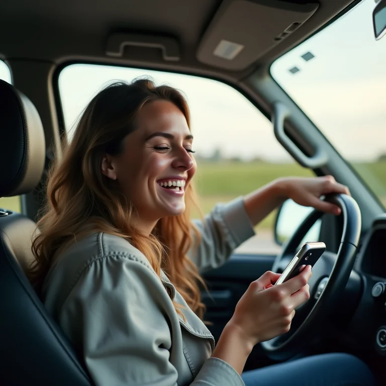 Mulher gorda ouvindo rádio FM no trânsito