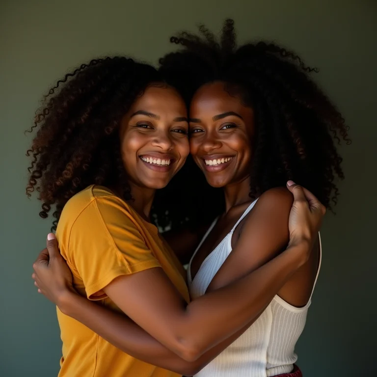 Mulher latina abraçando amiga.