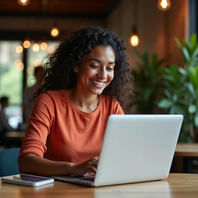 Mulher latina aproveitando as vantagens do novo limite do MEI