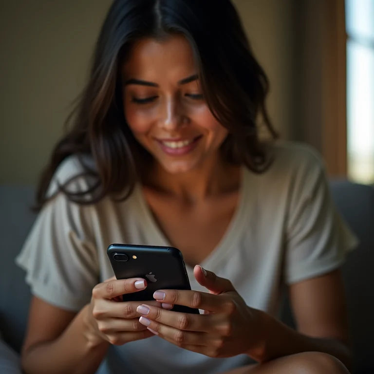 Mulher latina atualizando o software do iPhone