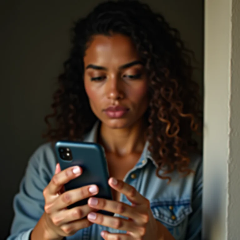 Mulher latina bloqueando celular remotamente