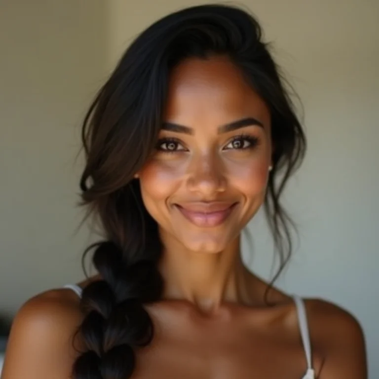 Mulher latina com trança lateral elegante