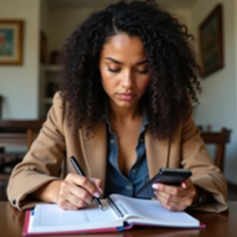 Mulher Latina concentrada calculando prazo de entrega