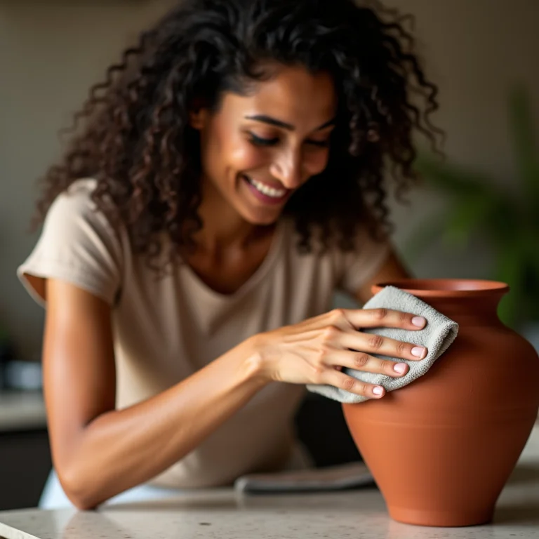 Mulher latina cuidando da panela de barro.