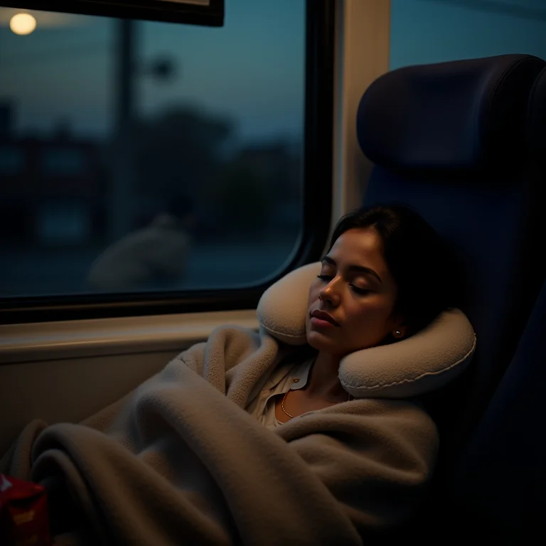 Mulher latina dormindo em viagem noturna de ônibus