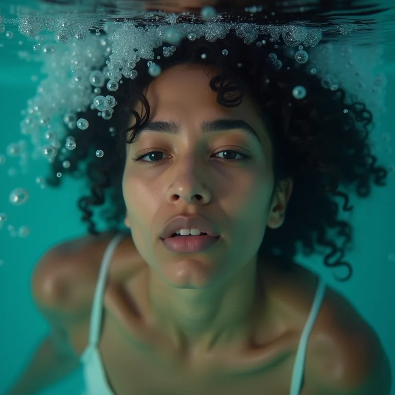 Mulher latina em crise de ansiedade na água