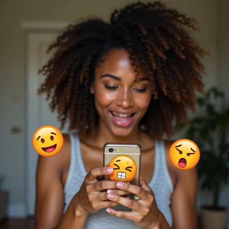 Mulher latina interagindo com as reações do Facebook