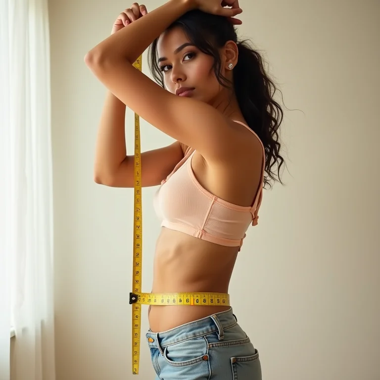 Mulher latina medindo altura e envergadura