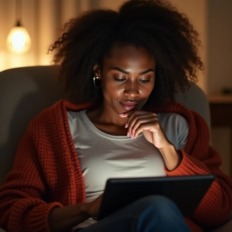 Mulher latina olhando para o WPS Office em seu tablet