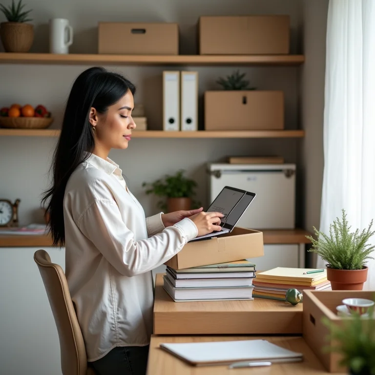 Mulher latina organizando materiais em soluções de armazenamento inteligentes
