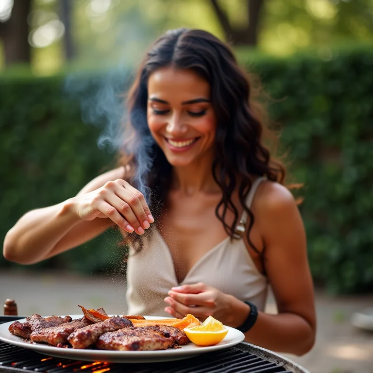 Mulher latina preparando farofa crocante