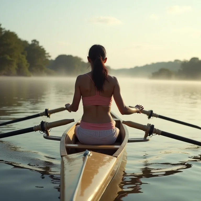 Mulher latina remando em ritmo constante