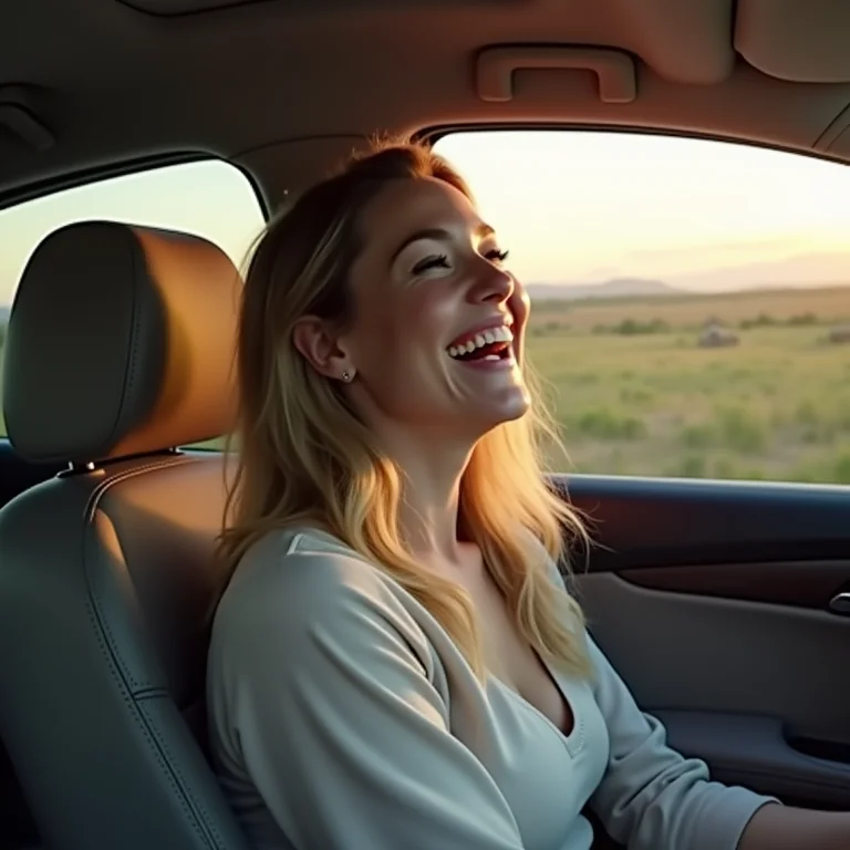 Mulher mid-size abrindo a janela do carro, promovendo a ventilação e a circulação do ar.