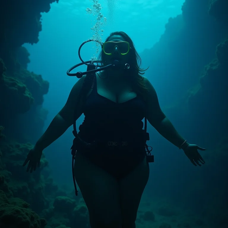 Mulher mid-size apreciando o mergulho noturno em Noronha.