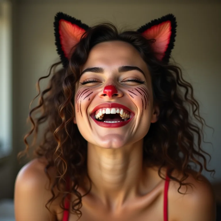 Mulher mid-size com maquiagem de gatinho